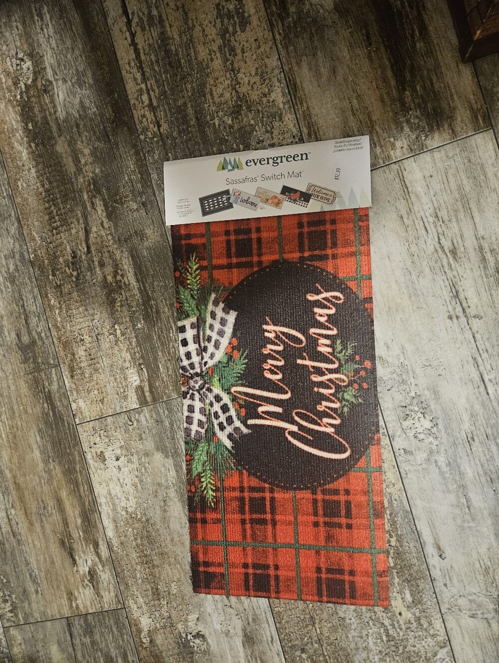 Evergreen 'Merry Christmas' Red Plaid Switch Mat